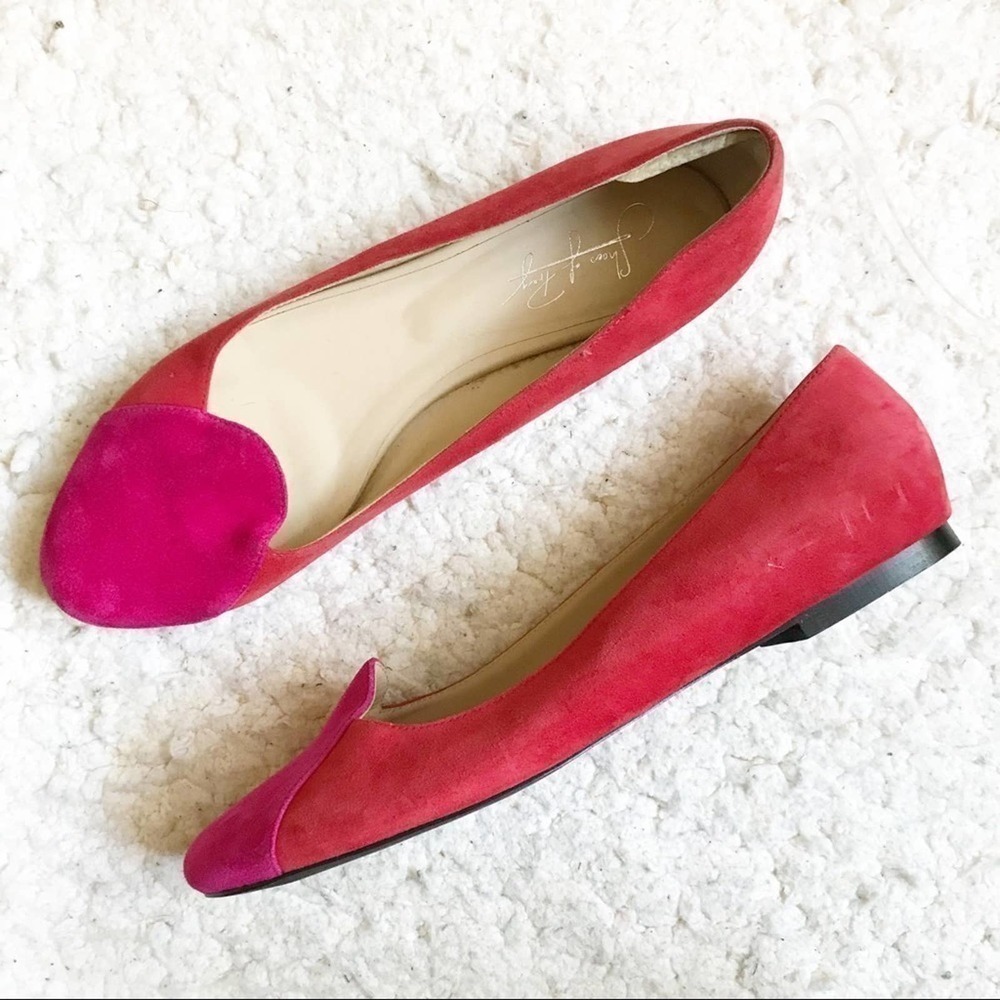 Shoes of Prey Suede Loafers Size 43.5 US 11.5-12 Extra Narrow Red Pink Colorblck